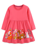 Autumn Animal Embroidered Long-sleeved Dress