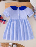 Independence Day Embroidered Sleeve Doll Collar Roller Dress