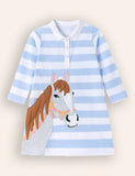 Horse Big Appliqué Langærmet Bomuldskjole
