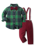 Christmas Vintage Snowflake Velvet Overalls Plaid Shirt Set