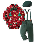Christmas Baby Onesie Overalls Bow Tie Beret Four-piece Set