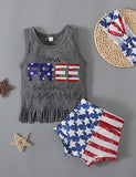 Independence Day Fringed Alphabet Vest + Shorts + Headscarf3 PCS Set