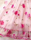 Blomsterbroderi Flyvende Sleeve Sløjfe Tyl Prinsesse Kjole