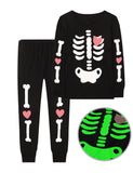 Halloween Luminous Skeleton Print Pajama Set