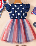Independence Day Star Stripe Printed Flying Sleeve Tulle Dress