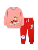 Christmas Deer Applique Sweatshirt Sweatpants Set