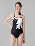 Mom and Me Black and White Cat Print One-piece Swimsuit