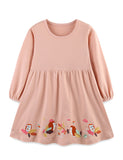 Hedgehog Fallen Leaf Embroidered Long Sleeve Dress