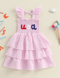 Independence Day Embroidered Multi-Layer Suspender Dress
