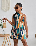 Holiday Style Print Neck Dress
