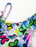 Butterfly Print One Shoulder Swimsuit