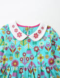 Flower Print Long-sleeved Princess Dress