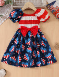 Independence Day Print Bubble Sleeve Dress