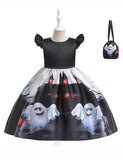 Halloween Black Castle Ghost Print Dress & Bag
