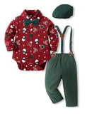 Christmas Baby Onesie Overalls Bow Tie Beret Four-piece Set