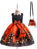 Halloween Pumpkin Witch Cartoon Dress & Bag
