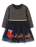 Christmas Santa Reindeer Sleigh Embroidered Tulle Dress