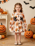Halloween Pumpkin Bat Print Long Sleeve Dress
