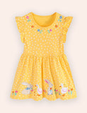 Cute Rabbit and Duckling Embroidered Dress