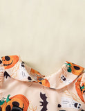 Halloween Pumpkin Bat Print Long Sleeve Dress