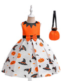 Halloween Pumpkin Witch Cartoon Dress & Bag