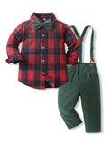 Christmas Vintage Snowflake Velvet Overalls Plaid Shirt Set