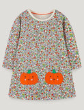 Halloween Floral Pumpkin Applique Dress