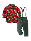 Christmas Vintage Snowflake Velvet Overalls Plaid Shirt Set