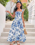 Lässiges, langes Neckholder-Kleid mit Blumenmuster für den Urlaub