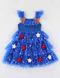 Independence Day 3D Star Multi-layer Tulle Suspender Dress