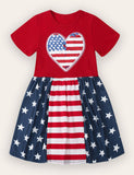 Independence Day Sequined Embroidered Heart Dress