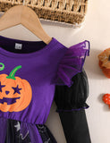Halloween Fly-sleeved Pumpkin Tulle Dress