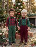 Christmas Vintage Snowflake Velvet Overalls Plaid Shirt Set