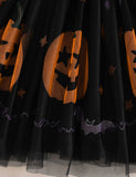 Halloween Bat Pumpkin Print Long-sleeved Tulle Dress