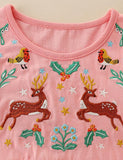 Christmas Reindeer Embroidered Long Sleeve Dress