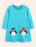 Cute Penguin Applique Long-sleeved Dress