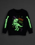 Halloween Dinosaur Skeleton Luminous Print Sweatshirt & Sweatpants