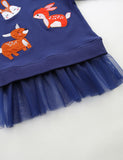 Autumn Animal Applique Tulle Splicing Sweatshirt