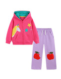 Cute Unicorn Applique Hooded Cardigan + Pants Set