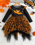 Halloween Bat Long Sleeve Tulle Dress
