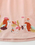 Hedgehog Fallen Leaf Embroidered Long Sleeve Dress