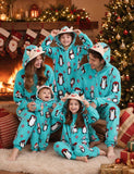 Christmas Family Matching Penguin Fleece Hooded Zip-Up Pajamas