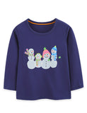 Cute Snowman Print Long-sleeved T-shirt