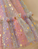 Color Sequined Star Tulle Puffy Dress Dress