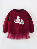 Swan Applique Tulle Spliced Sweatshirt