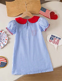 Independence Day Sweet Embroidered Doll Collar Dress