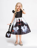 Halloween Black Castle Ghost Print Dress & Bag