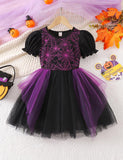 Halloween Spider Web Embroidered Tulle Dress