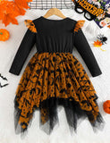 Halloween Bat Long Sleeve Tulle Dress