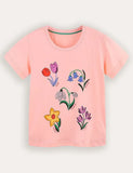 Kortærmet T-shirt med blomstertryk